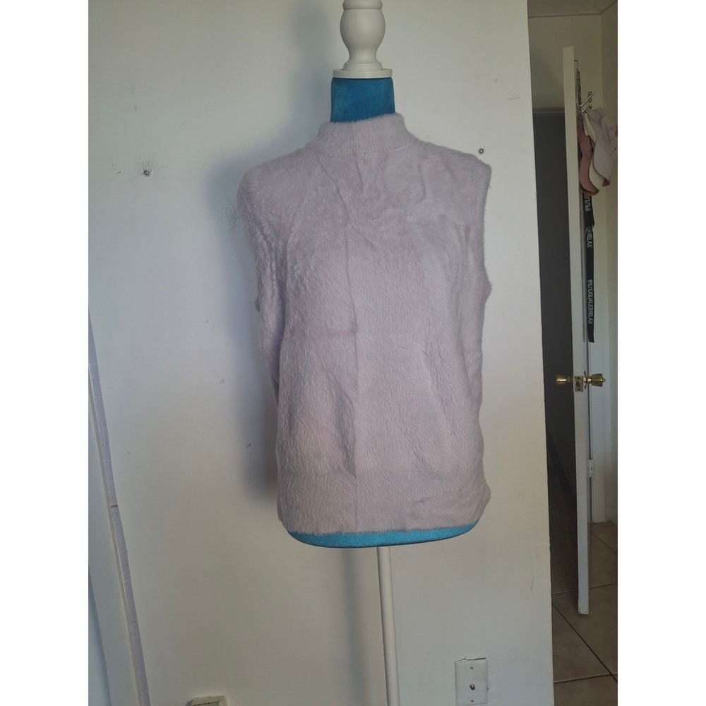 Rachel Zoe Lavender Lilac Fuzzy Eyelash Knit Mock Neck Sleeveless Sweater M